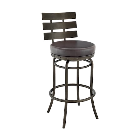 Armen Living Natya Swivel Counter or Bar Stool in Mocha Finish with Brown Faux Leather 840254333659